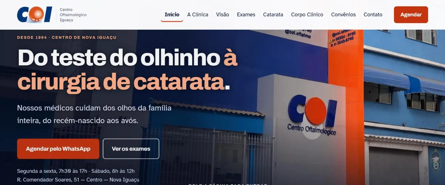Home page of the COI eye clinic website, built by MW